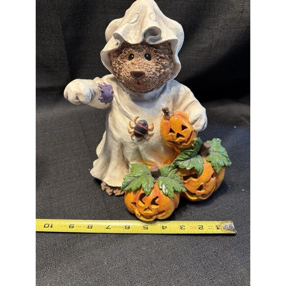 Halloween Light Up Teddy Bear With Pumpkins Vintage 2000 Resin - Picture 8 of 9